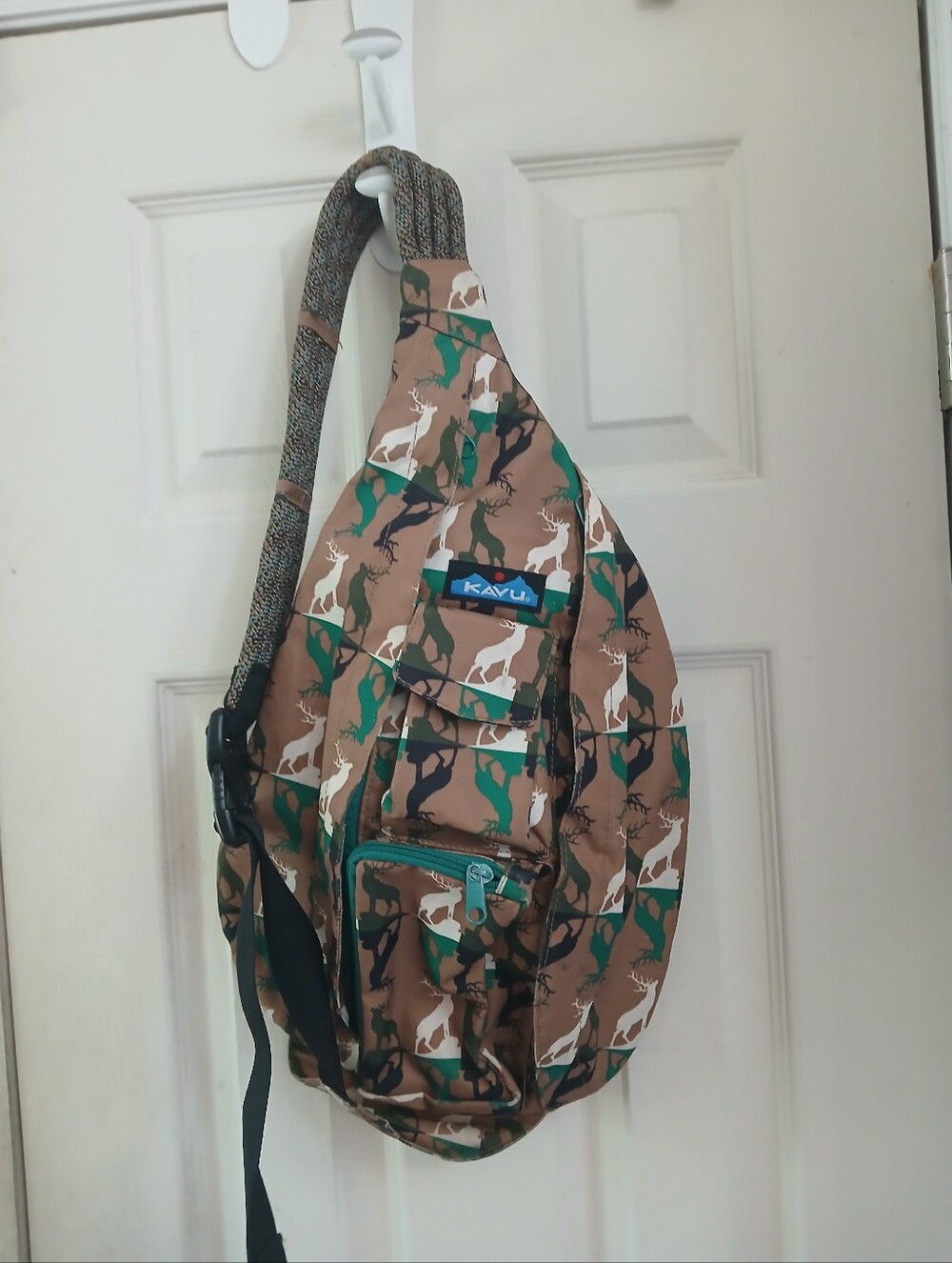 KAVU Rope Sling Bag Deer Camouflage Brown Green Crossbody Backpack EUC